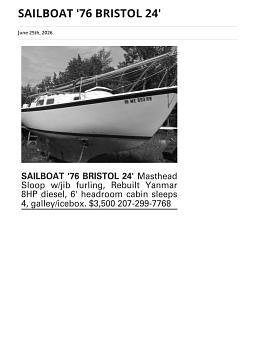 SAILBOAT ’76 BRISTOL 24′