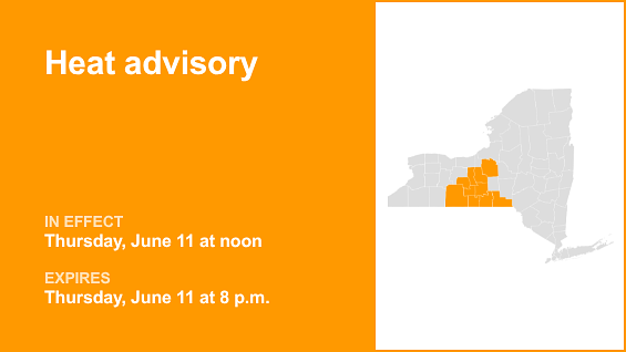 Heat advisory issued for Southern Tier, Central NY until Thursday evening