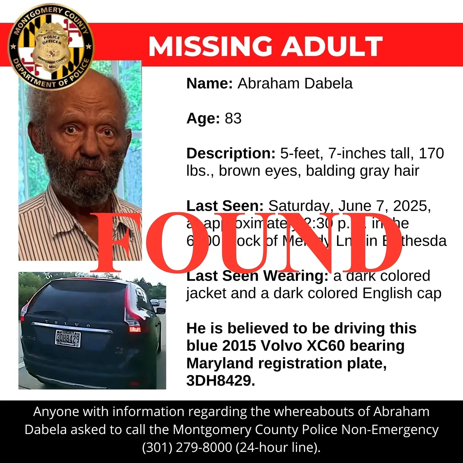UPDATE: Abraham Debela found