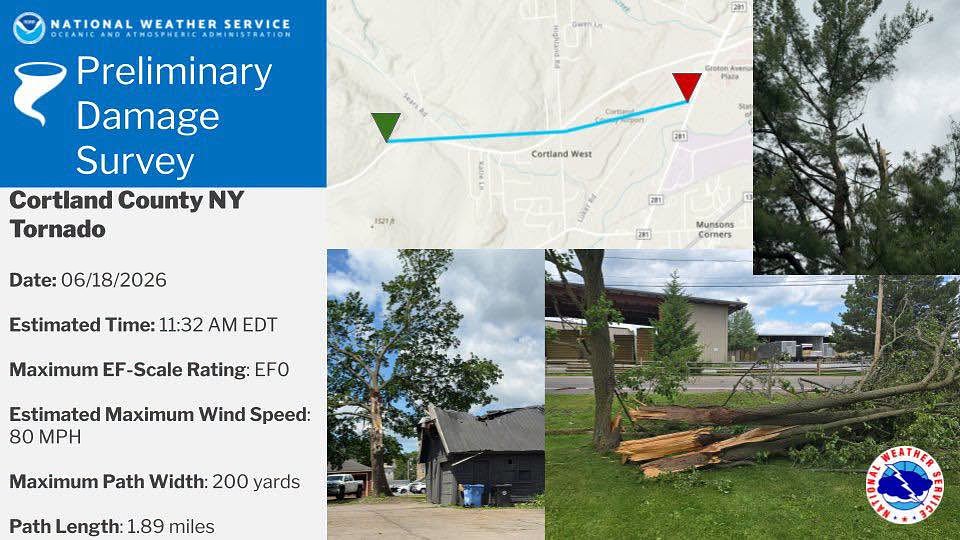 2 tornadoes hit Upstate NY on Thursday, including one in Central NY, according to National Weather Service