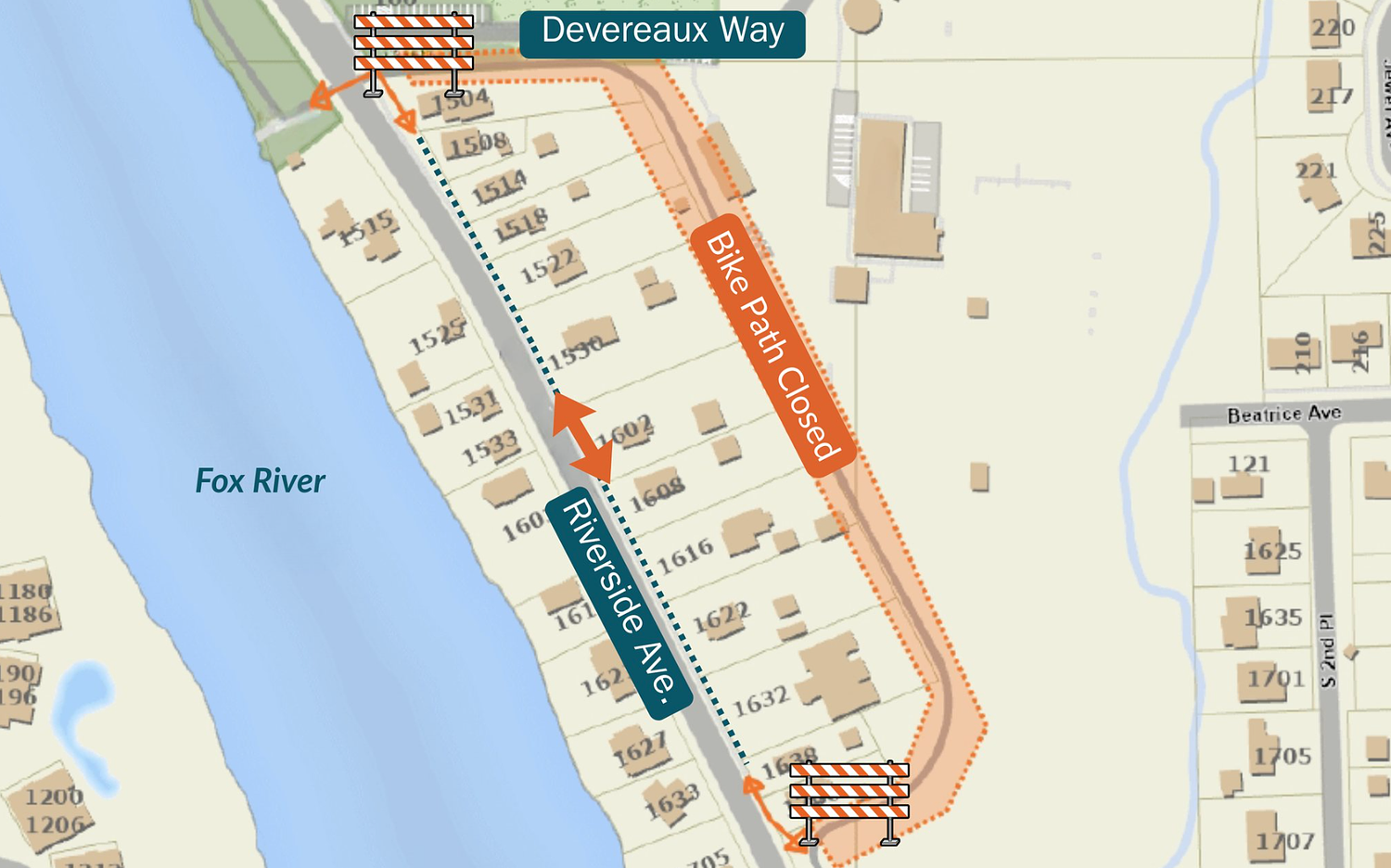 St. Charles closes bike path behind Route 25 for water main work