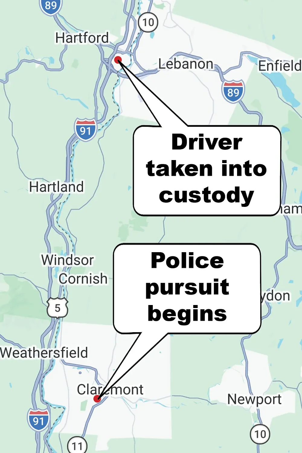 High-speed chase ends with spike strips on I-91 near White River Junction
