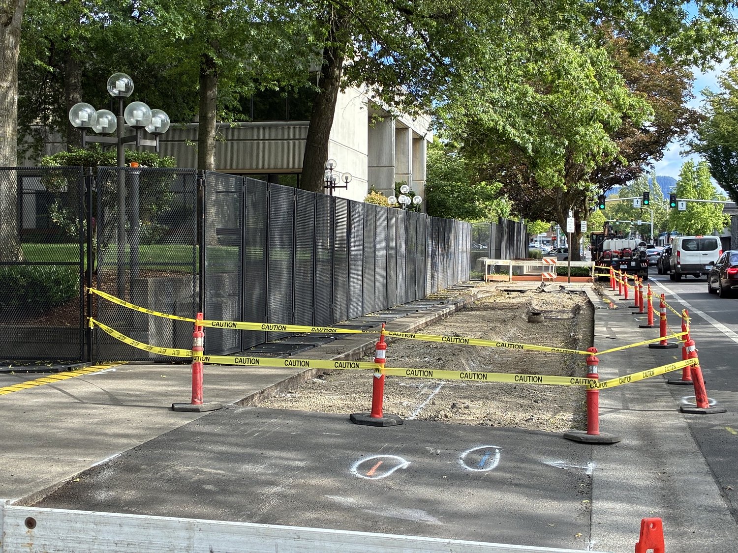 Construction begins on new sidewalk along side of Eugene Federal Building