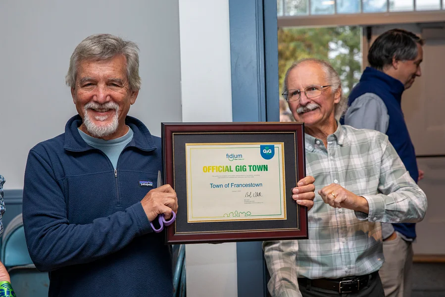 ‘Gig Town’ certificate awarded to Francestown for full internet connectivity