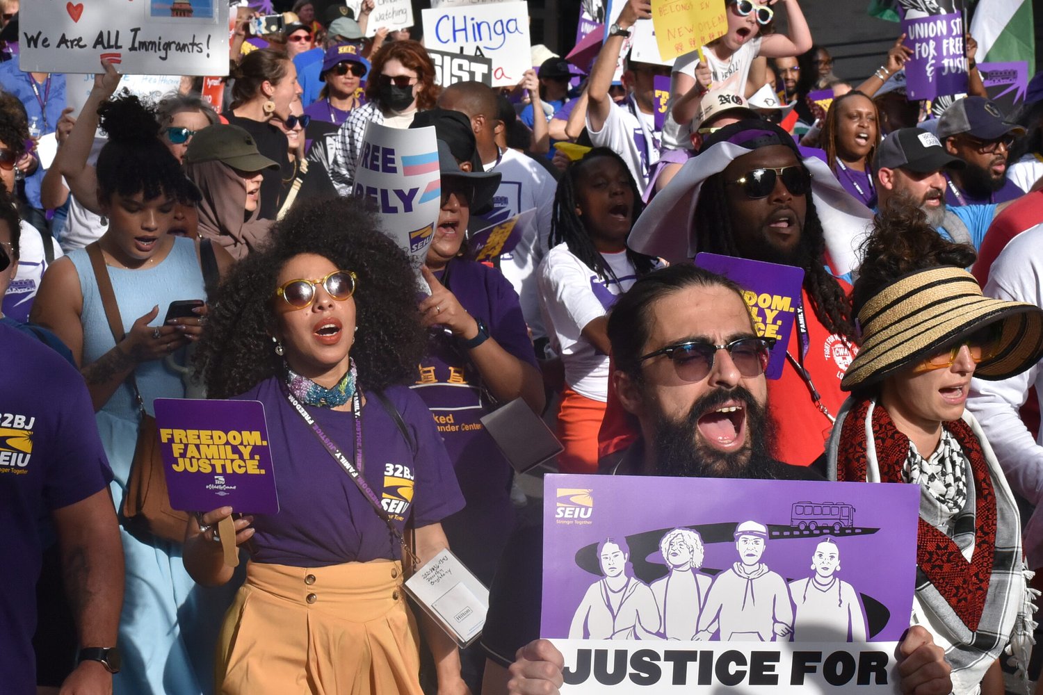 Labor union SEIU leads hundreds in protest of Trump’s immigration policy